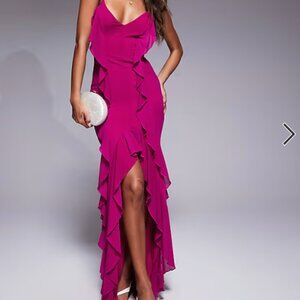 Asos Murci Ruffle Dress Maxi Dress in Dark Pink US Sz 6